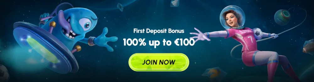 Slotexo első befizetési bónusz banner 100%-ot kínál €100-ig